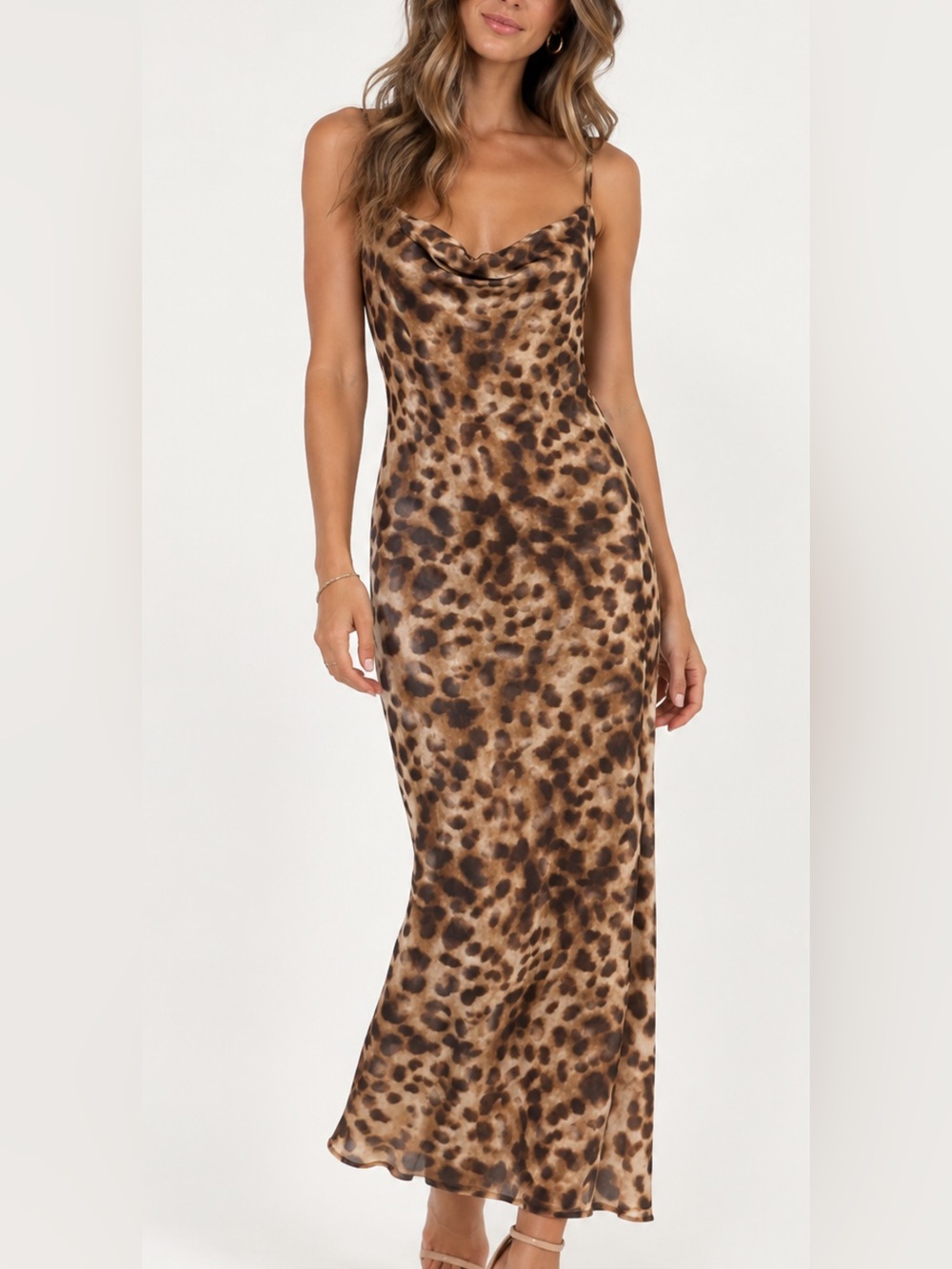 Rachel Zoe Leopard Mesh Cowl Neck Maxi Dress – Medium